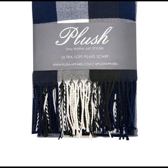 PLUSH plaid, navy, black & white blanket scarf - Picture 3 of 4